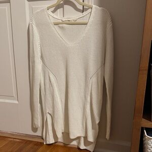 Athleta White V-Neck Knit Sweater